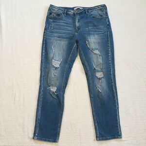 Kancan Maurices Jeans Women's Blue Distressed Ripped Slim Fit Denim Size 34